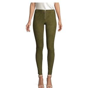 Alice + Olivia suede leather (lamb skin) zip front pant Moss
